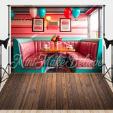 Aperturee - Aperturee Green Pink Dining Room Wood Floor Combo Set Backdrop