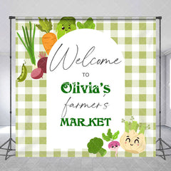 Aperturee - Aperturee Green Plaid Farmers Market Custom Name Backdrop