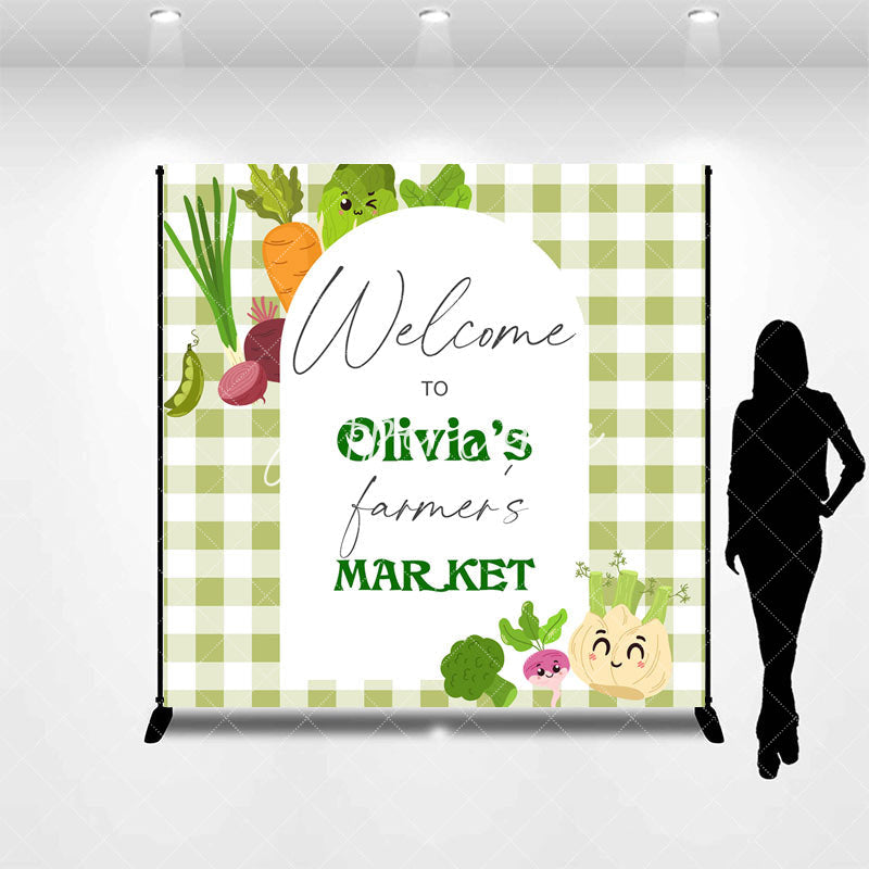 Aperturee - Aperturee Green Plaid Farmers Market Custom Name Backdrop