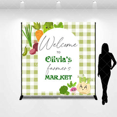 Aperturee - Aperturee Green Plaid Farmers Market Custom Name Backdrop