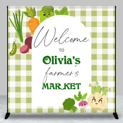 Aperturee - Aperturee Green Plaid Farmers Market Custom Name Backdrop