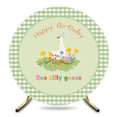 Aperturee - Aperturee Green Plaid One Silly Goose Round Birthday Backdrop