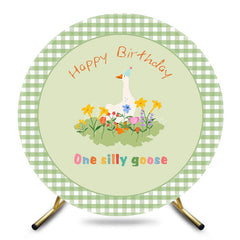 Aperturee - Aperturee Green Plaid One Silly Goose Round Birthday Backdrop