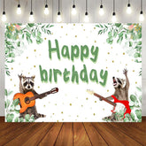 Aperturee - Aperturee Green Plant Guitarist Raccoon Happy Birthday Backdrop