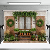 Aperturee - Aperturee Green Plants Wreath Door And Window Spring Backdrop