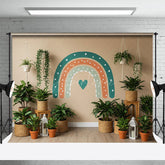 Aperturee - Aperturee Green Potted Plants Boho Rainbow Spring Backdrop