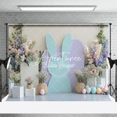 Aperturee - Aperturee Green Purple Bunny Spring Floral Eggs Easter Backdrop