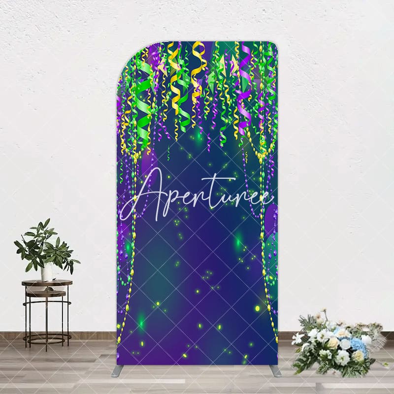 Aperturee - Aperturee Green Purple Ribbons Birthday Party Arch Backdrop