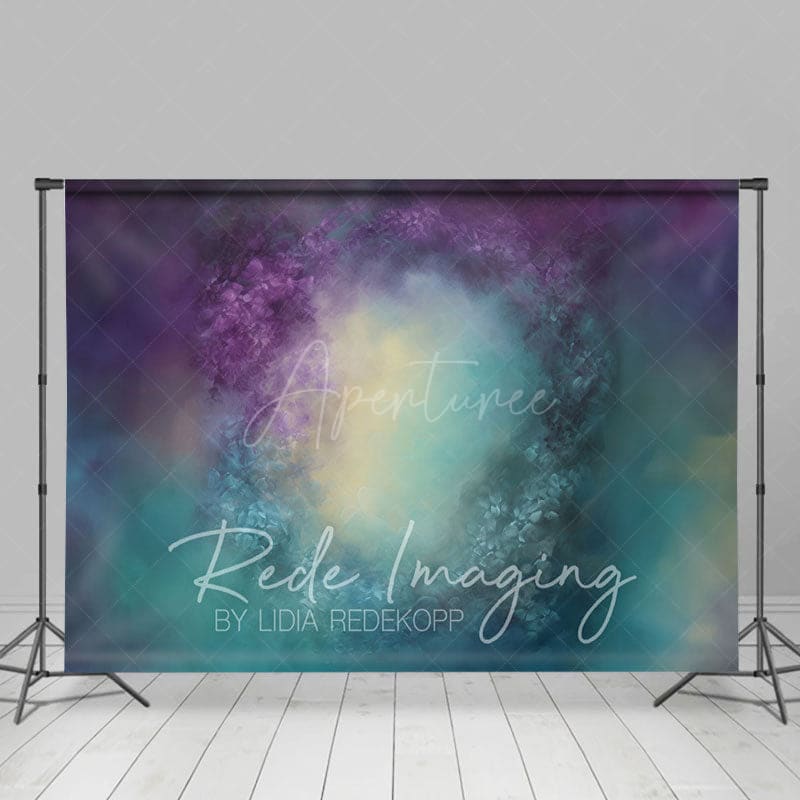 Aperturee - Aperturee Green Purple Yellow Abstract Painterly Photo Backdrop