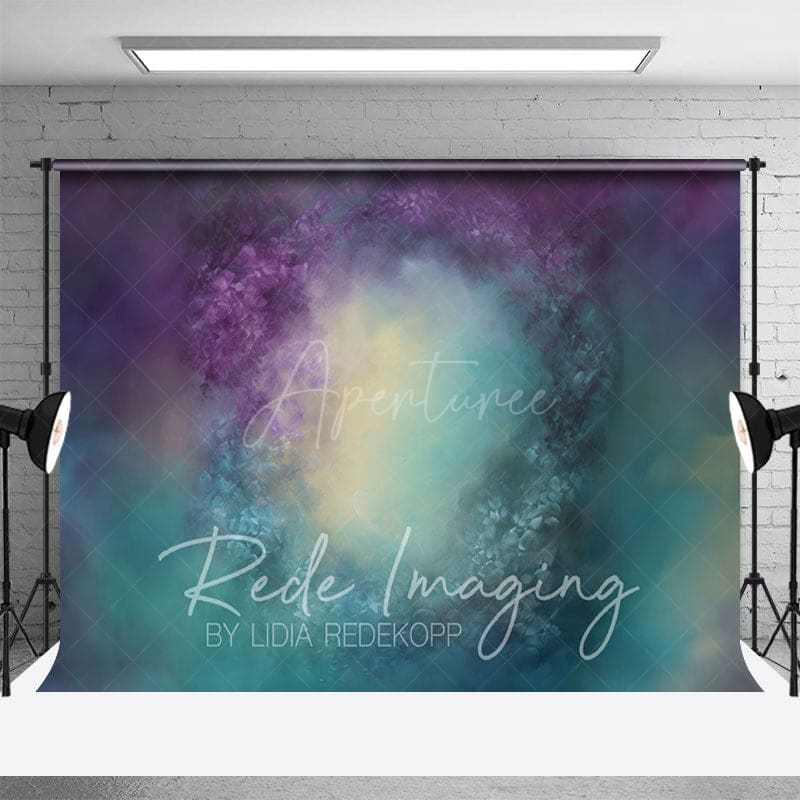 Aperturee - Aperturee Green Purple Yellow Abstract Painterly Photo Backdrop