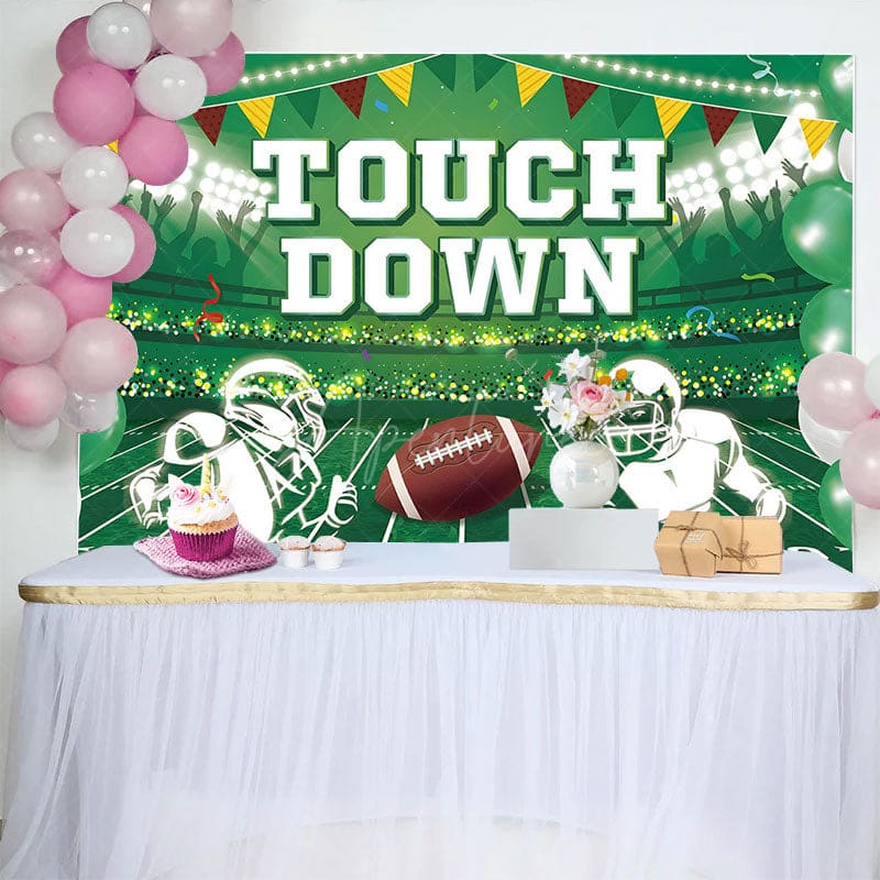 Aperturee - Aperturee Green Rugby Field Touch Down Sport Birthday Backdrop