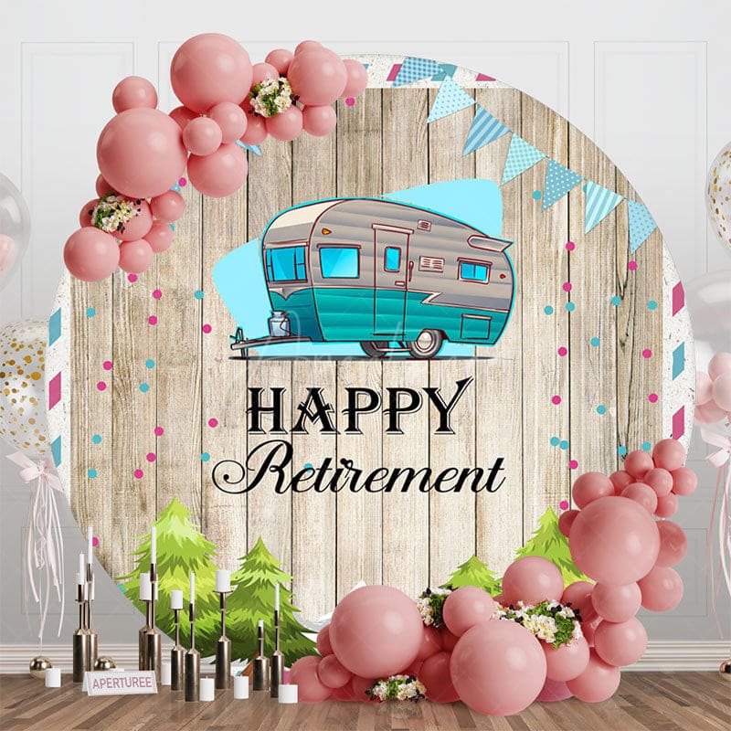 Aperturee - Aperturee Green RV Forest Tree Wooden Round Retirement Backdrop