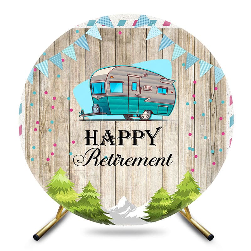 Aperturee - Aperturee Green RV Forest Tree Wooden Round Retirement Backdrop