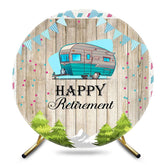 Aperturee - Aperturee Green RV Forest Tree Wooden Round Retirement Backdrop