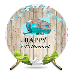 Aperturee - Aperturee Green RV Forest Tree Wooden Round Retirement Backdrop