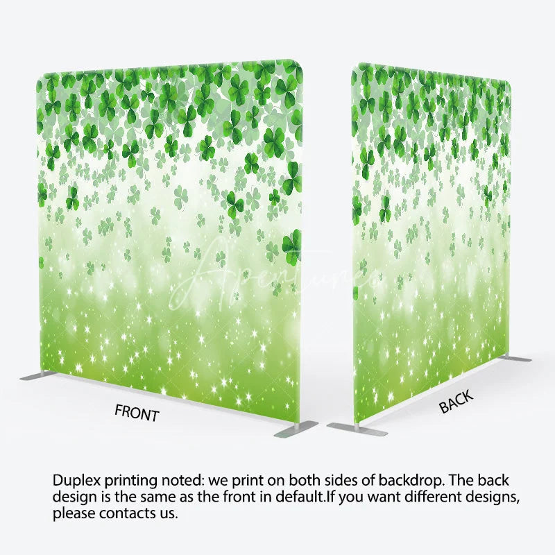 Aperturee - Aperturee Green Shamrock Tension Fabric Backdrop Lucky Clover Sparkles Decor St Patricks Day Theme Background for Spring Party