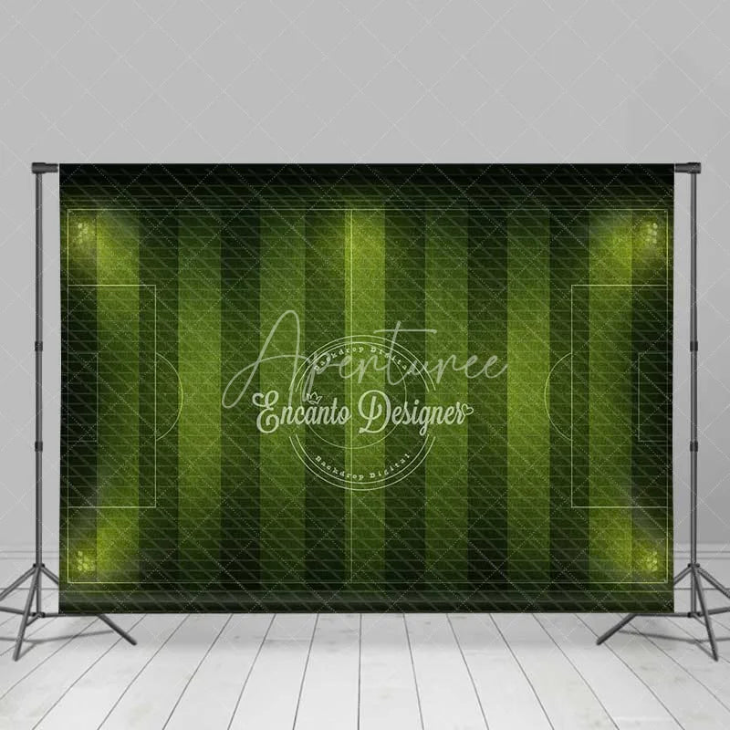Aperturee - Aperturee Green Soccer Field Backdrop Football Pitch Stadium Lights Sports Theme Party Photo Booth
