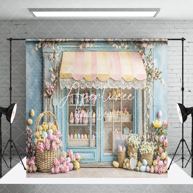 Aperturee - Aperturee Green Store Floral Bunny Egg Easter Room Set Backdrop