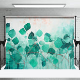 Aperturee - Aperturee Green Teal Leaves Abstract Art Backdrop Watercolor Plant Red Stems Background Nature Theme Photography Banner