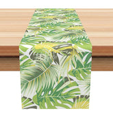 Aperturee - Aperturee Green Tropical Palm Leaf Table Runner Modern Botanical Monstera Print Summer Kitchen Dining Decor