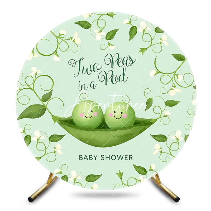 Aperturee - Aperturee Green Two Peas In A Pod Round Baby Shower Backdrop
