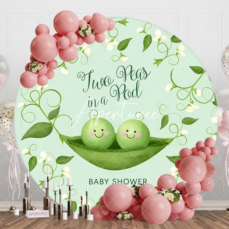 Aperturee - Aperturee Green Two Peas In A Pod Round Baby Shower Backdrop