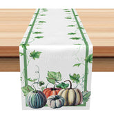 Aperturee - Aperturee Green Vine and Stripe Pumpkin Table Runner Modern Farmhouse Autumn Decor Thanksgiving and Fall Harvest Kitchen