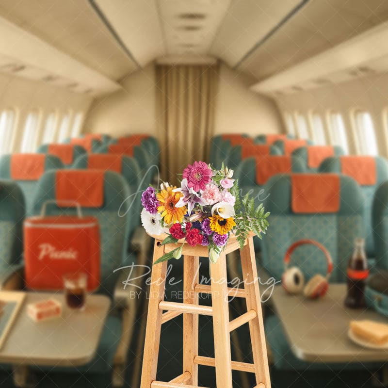 Aperturee - Aperturee Green Vintage Airplane Interior Backdrop For Photo