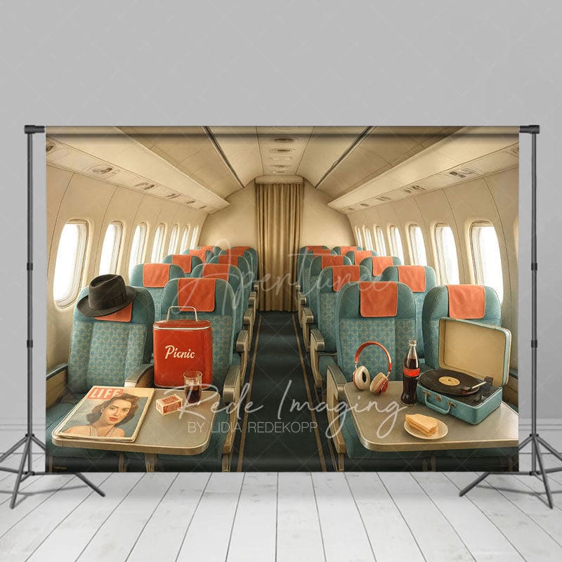Aperturee - Aperturee Green Vintage Airplane Interior Backdrop For Photo