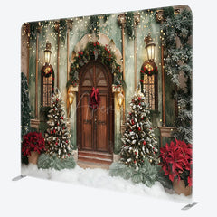 Aperturee - Aperturee Green Wall Brown Door Villa Xmas Pillow Case Backdrop