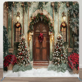 Aperturee - Aperturee Green Wall Brown Door Villa Xmas Pillow Case Backdrop