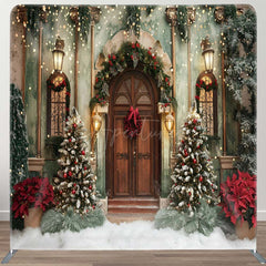 Aperturee - Aperturee Green Wall Brown Door Villa Xmas Pillow Case Backdrop