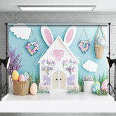 Aperturee - Aperturee Green Wall Cloud Bunny House Eggs Easter Backdrop