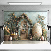 Aperturee - Aperturee Green Wall Hutch Basket Floral Eggs Easter Backdrop