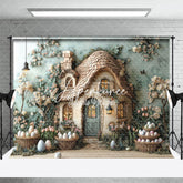 Aperturee - Aperturee Green Wall Rustic Cabin Floral Eggs Easter Backdrop