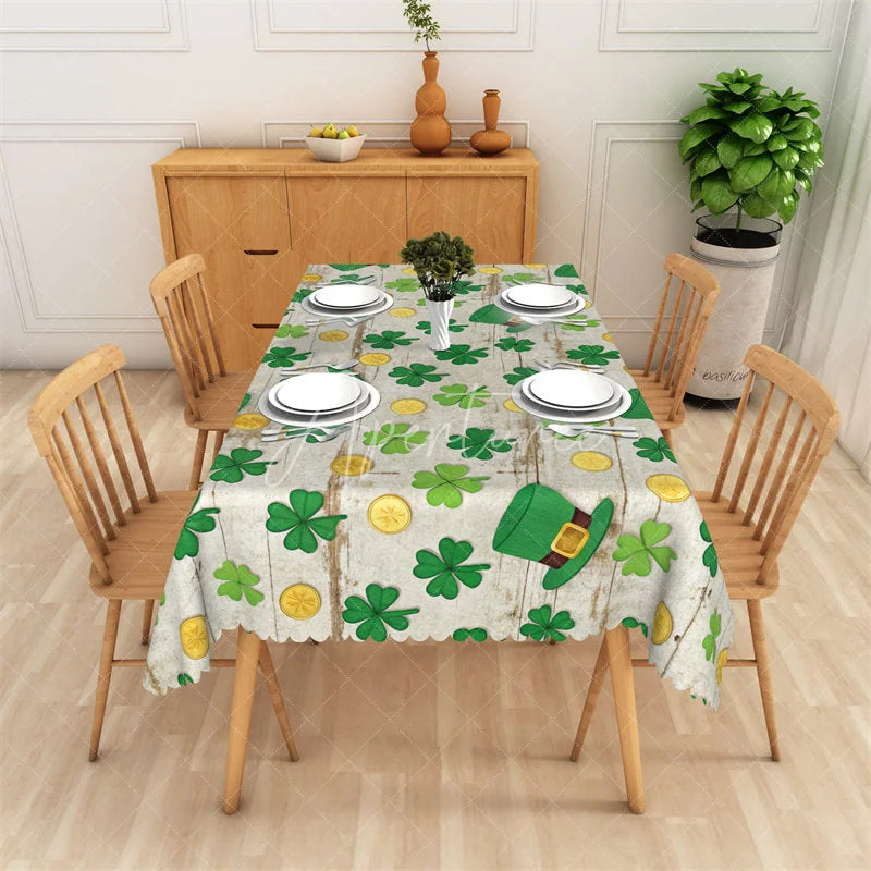 Aperturee - Aperturee Green Watercolor Shamrock Rectangle Tablecloth Lucky Four Leaf Clover St Patricks Day Table Cover