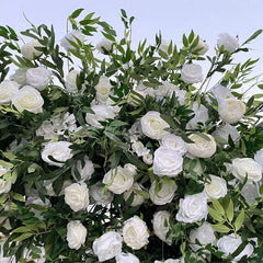 Aperturee - Aperturee Green White Fabric Rose Artificial Arch Flower Wall