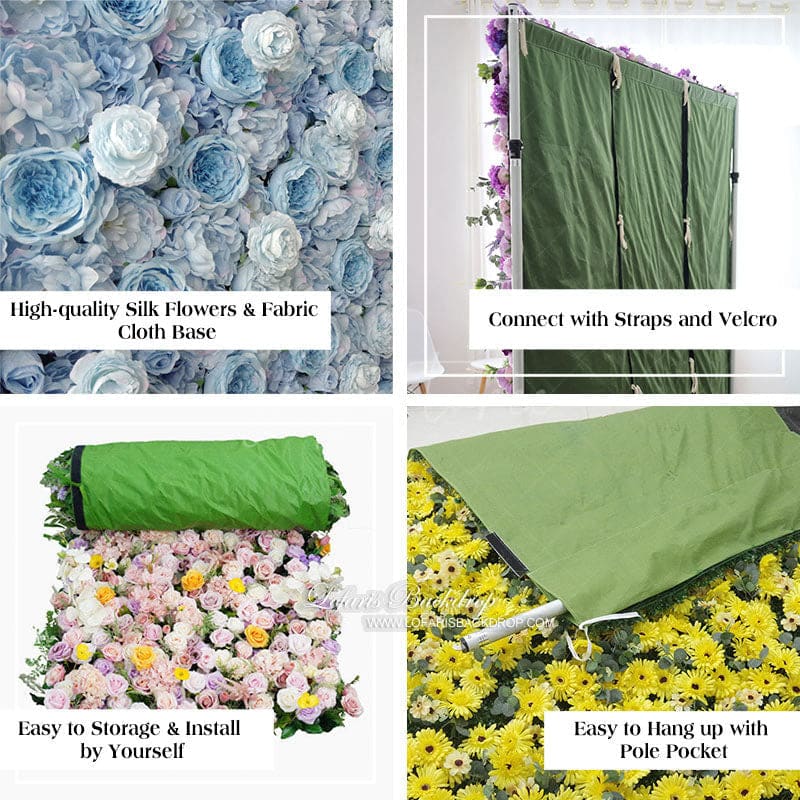 Aperturee - Aperturee Green White Fabric Rose Artificial Arch Flower Wall