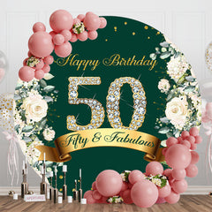 Aperturee - Aperturee Green White Floral 50th Birthday Round Backdrop
