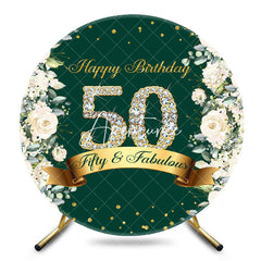 Aperturee - Aperturee Green White Floral 50th Birthday Round Backdrop