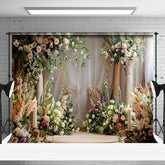 Aperturee - Aperturee Green White Flowers Boho Backdrop For Photography