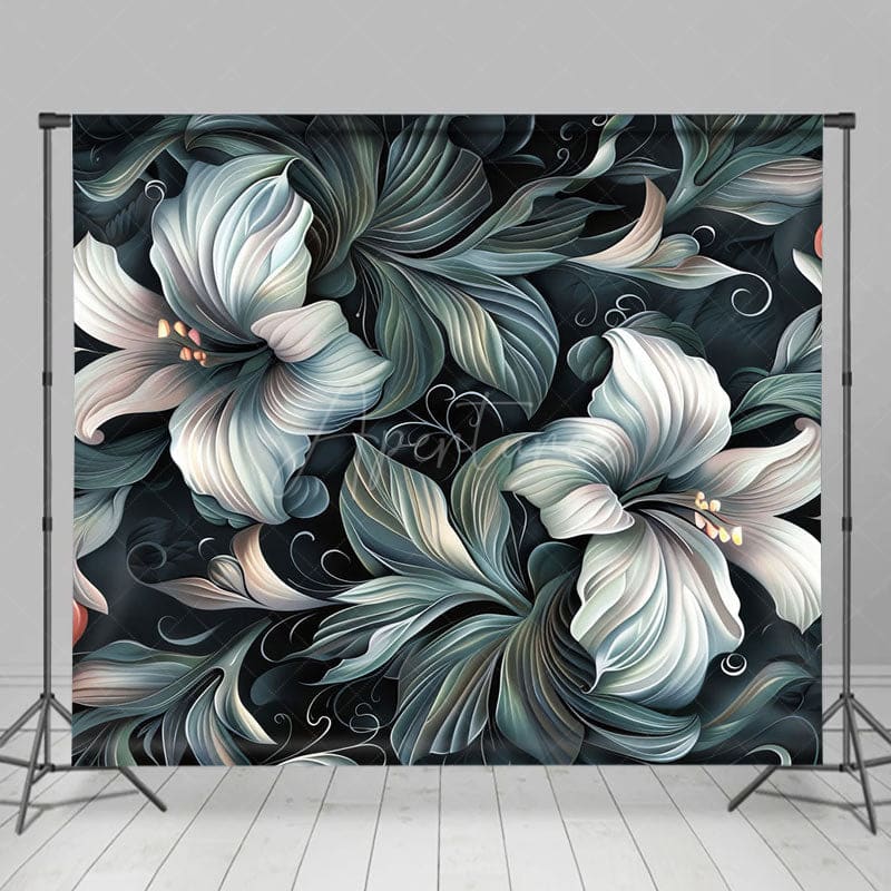 Aperturee - Aperturee Green White Funky Floral Fine Art Photo Backdrop