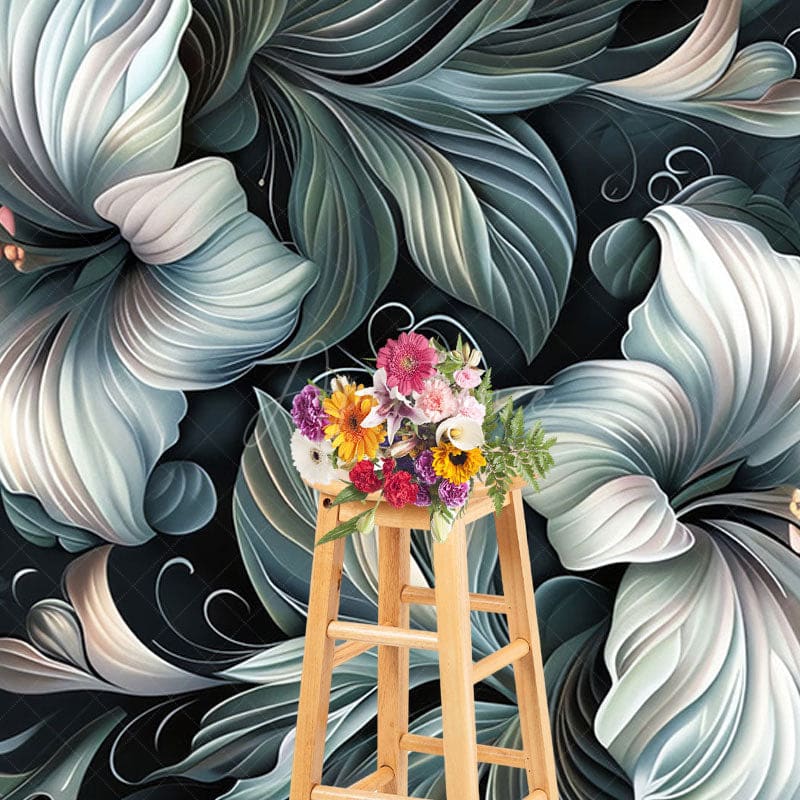 Aperturee - Aperturee Green White Funky Floral Fine Art Photo Backdrop