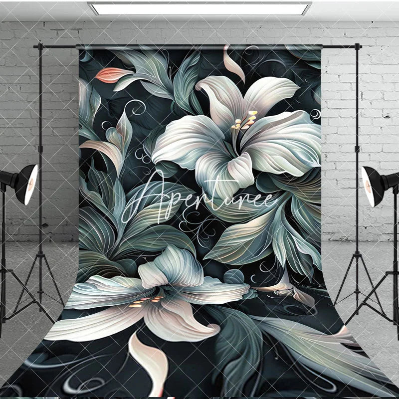 Aperturee - Aperturee Green White Funky Floral Fine Art Sweep Backdrop