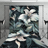 Aperturee - Aperturee Green White Funky Floral Fine Art Sweep Backdrop