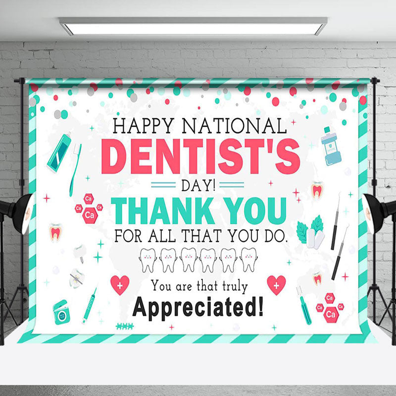 Aperturee - Aperturee Green White Happy National Dentists Day Backdrop