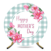 Aperturee - Aperturee Green White Plaid Floral Round Mothers Day Backdrop