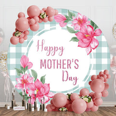 Aperturee - Aperturee Green White Plaid Floral Round Mothers Day Backdrop