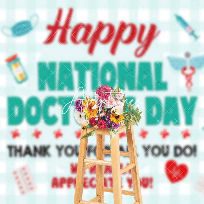 Aperturee - Aperturee Green White Plaid National Doctors Day Backdrop