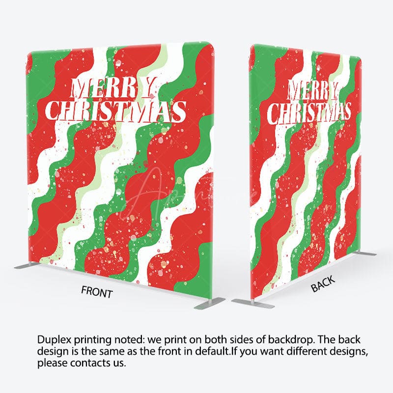 Aperturee - Aperturee Green White Red Wave Christmas Pillow Case Backdrop